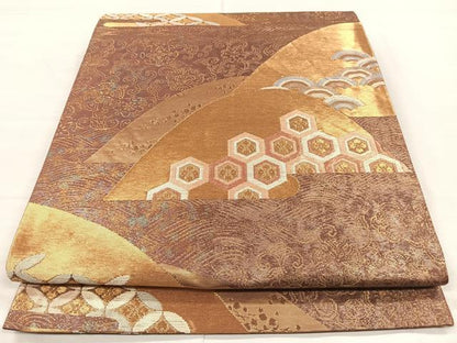 平和屋着物◎六通柄袋帯　遠山吉祥花唐草文　金糸　正絹　逸品　CAAL2421ua