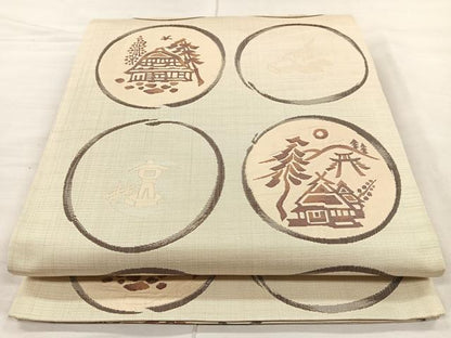 平和屋着物◎六通柄袋帯 風景丸文 正絹 逸品 CAAL2423ua