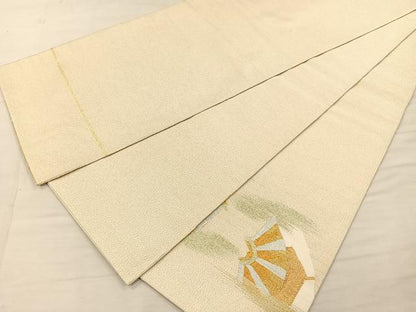 平和屋着物◎太鼓柄袋帯　片輪車文　金糸　正絹　逸品　CAAL2425ua
