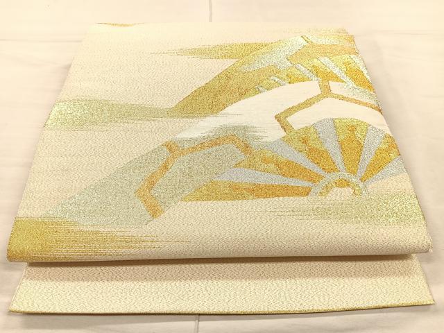 平和屋着物◎太鼓柄袋帯　片輪車文　金糸　正絹　逸品　CAAL2425ua