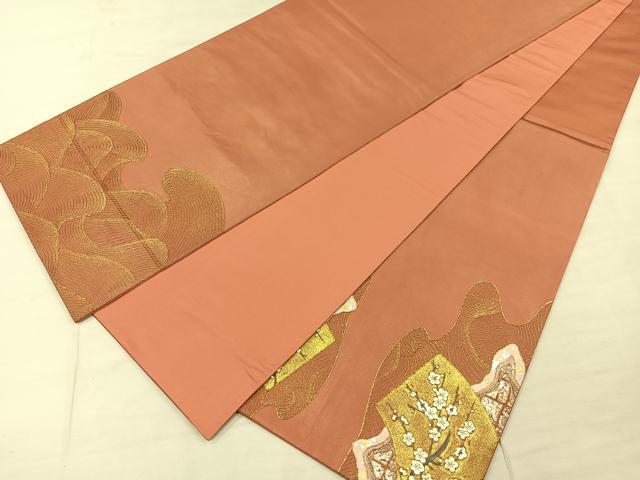 平和屋着物◎六通太鼓柄袋帯 地紙流水枝梅文 金銀彩 正絹 逸品 CAAL2433ua