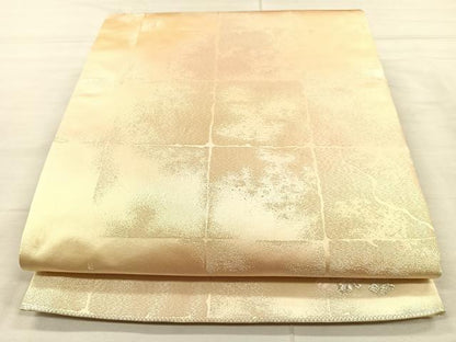 平和屋着物◎全通柄袋帯 市松霞文 ワンポイント 菊 銀糸 正絹 逸品 CAAL2442ua