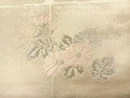 平和屋着物◎全通柄袋帯 市松霞文 ワンポイント 菊 銀糸 正絹 逸品 CAAL2442ua