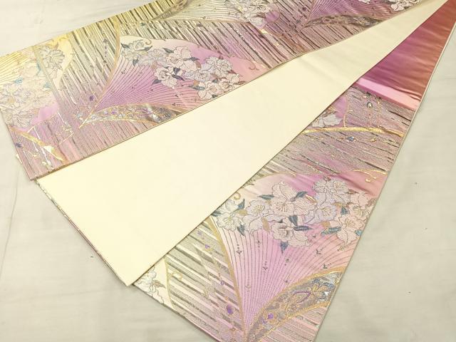 平和屋着物◎六通柄袋帯 吉祥花文 金銀糸 正絹 逸品 CAAL2448ua