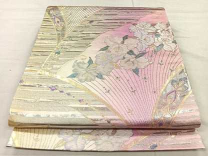 平和屋着物◎六通柄袋帯 吉祥花文 金銀糸 正絹 逸品 CAAL2448ua