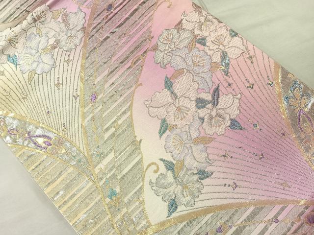 平和屋着物◎六通柄袋帯 吉祥花文 金銀糸 正絹 逸品 CAAL2448ua