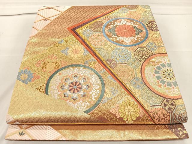 平和屋着物◎六通柄袋帯 唐織 色紙花丸文 金糸 正絹 逸品 CAAL2456ua