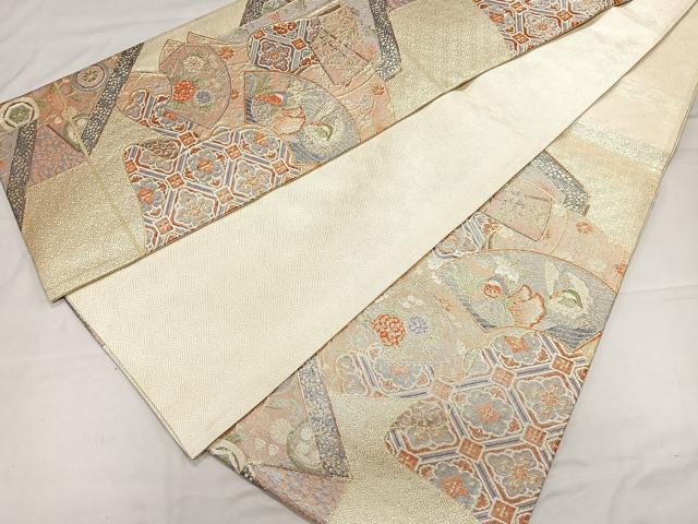 平和屋着物◎佐賀錦 六通柄袋帯 几帳扇面能衣文 金糸 正絹 逸品 CAAL2460ua