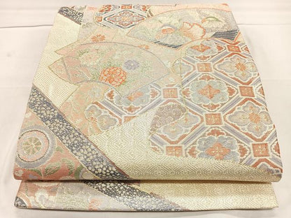 平和屋着物◎佐賀錦 六通柄袋帯 几帳扇面能衣文 金糸 正絹 逸品 CAAL2460ua