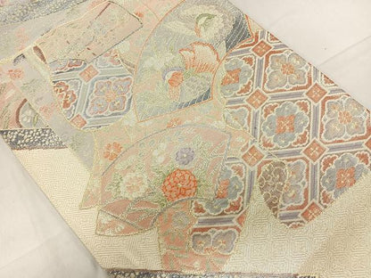平和屋着物◎佐賀錦 六通柄袋帯 几帳扇面能衣文 金糸 正絹 逸品 CAAL2460ua