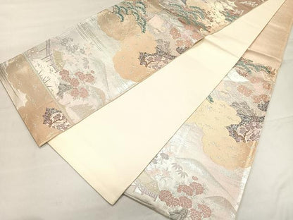 平和屋着物◎六通柄袋帯 桃山絵巻 金糸 正絹 逸品 CAAL2462ua