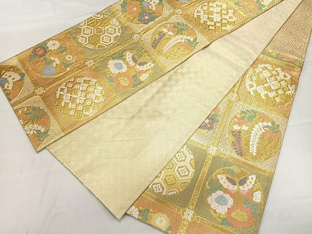 平和屋着物◎佐賀錦　六通柄袋帯　花蝶文　金糸　正絹　逸品　CAAL2466ua