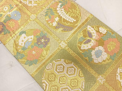 平和屋着物◎佐賀錦　六通柄袋帯　花蝶文　金糸　正絹　逸品　CAAL2466ua