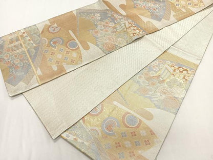 平和屋着物◎宝珠佐賀錦　六通柄袋帯　地紙草花文　金糸　正絹　逸品　CAAL2470ua