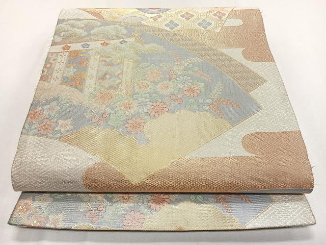 平和屋着物◎宝珠佐賀錦　六通柄袋帯　地紙草花文　金糸　正絹　逸品　CAAL2470ua