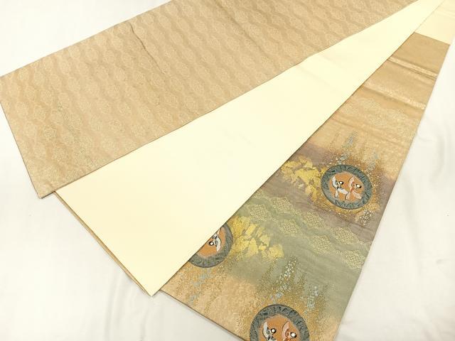平和屋着物◎六通太鼓柄袋帯 花鳥丸紋 金糸 引箔 正絹 逸品 CAAL2478ua