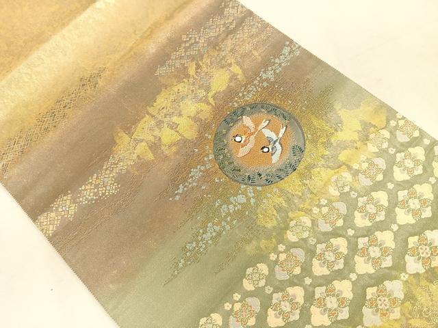 平和屋着物◎六通太鼓柄袋帯 花鳥丸紋 金糸 引箔 正絹 逸品 CAAL2478ua