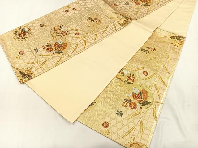 平和屋着物◎六通柄袋帯 雪輪花蝶文 金銀糸 正絹 逸品 CAAL2483ua