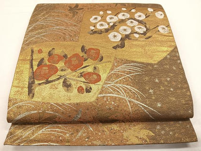 平和屋着物◎六通柄袋帯 織弓司 枝花文 金銀彩 引箔 正絹 逸品 CAAL2493ua