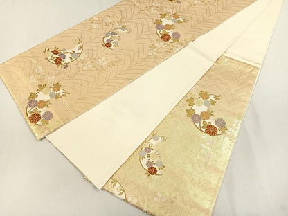 平和屋着物◎六通柄袋帯 草花文 金糸 引箔 正絹 逸品 CAAL2498ua