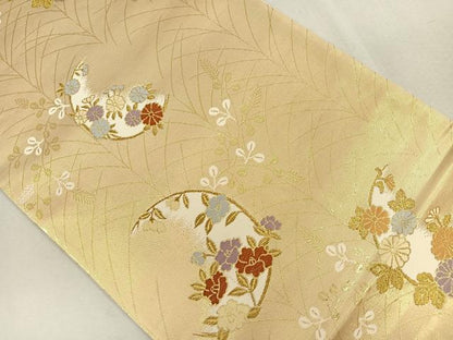 平和屋着物◎六通柄袋帯 草花文 金糸 引箔 正絹 逸品 CAAL2498ua