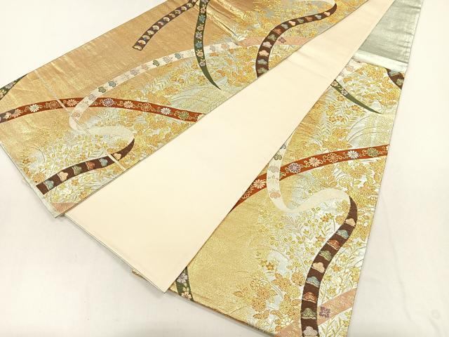 平和屋着物◎六通柄袋帯 鬘帯吉祥花文 金銀糸 正絹 逸品 CAAL2510ua