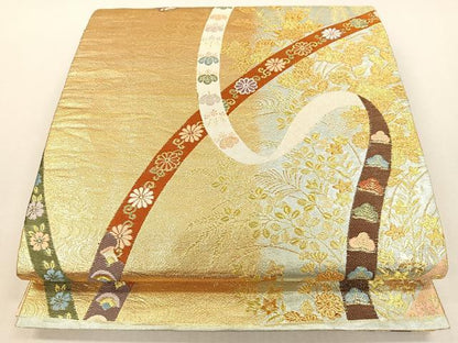 平和屋着物◎六通柄袋帯 鬘帯吉祥花文 金銀糸 正絹 逸品 CAAL2510ua