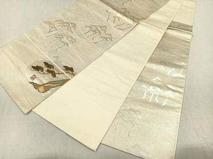 平和屋着物◎六通柄袋帯 流水松文 引箔 正絹 逸品 未使用 CAAL2512ua