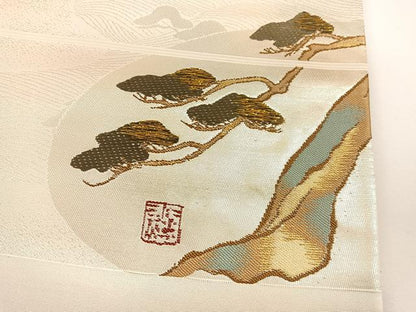 平和屋着物◎六通柄袋帯 流水松文 引箔 正絹 逸品 未使用 CAAL2512ua