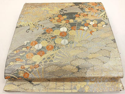 平和屋着物◎六通柄袋帯 道長扇面花文 金銀糸 正絹 逸品 CAAL2518ua