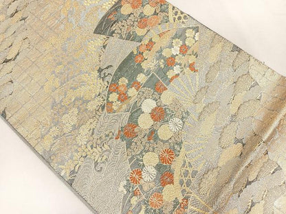 平和屋着物◎六通柄袋帯 道長扇面花文 金銀糸 正絹 逸品 CAAL2518ua