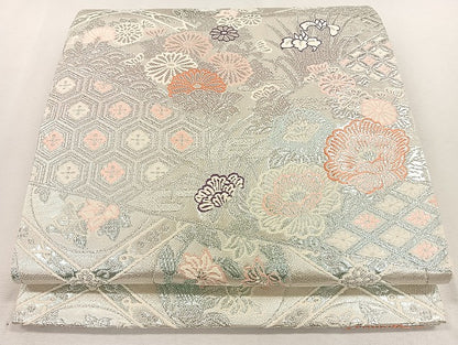 平和屋着物◎六通柄袋帯 天井花丸文 銀糸 正絹 逸品 CAAL2520ua