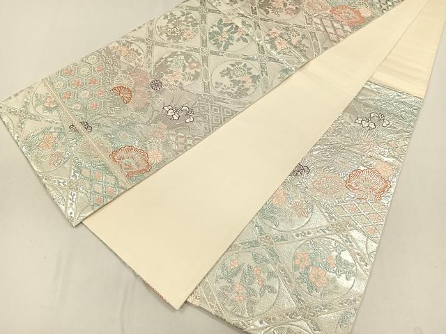 平和屋着物◎六通柄袋帯 天井花丸文 銀糸 正絹 逸品 CAAL2520ua
