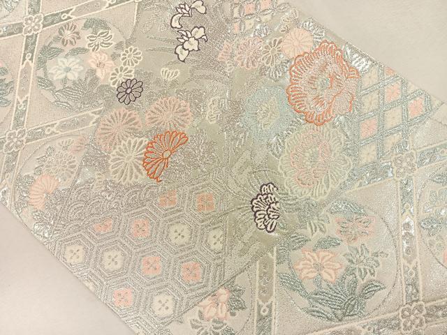 平和屋着物◎六通柄袋帯 天井花丸文 銀糸 正絹 逸品 CAAL2520ua