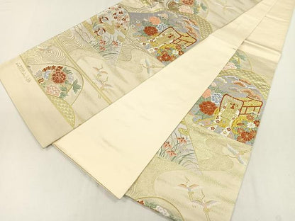 平和屋着物◎六通柄袋帯 山取桃山小袖 金糸 正絹 逸品 CAAL2522ua