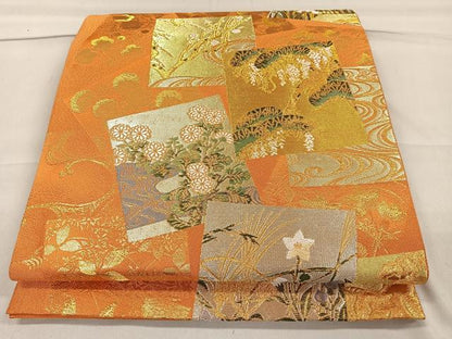 平和屋着物◎六通柄袋帯 琳派色紙重ね 金銀糸 正絹 逸品 CAAL2539ua