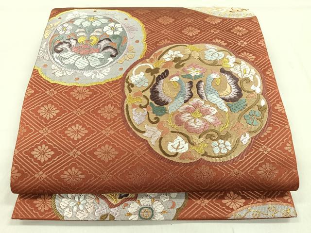 小物などお買い得な福袋 平和屋着物◎六通柄袋帯 正絹 金糸 鏡裏鳳花文 唐織 着物・浴衣