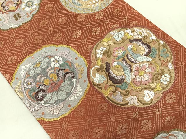 平和屋着物◎六通柄袋帯 唐織 鏡裏鳳花文 金糸 正絹