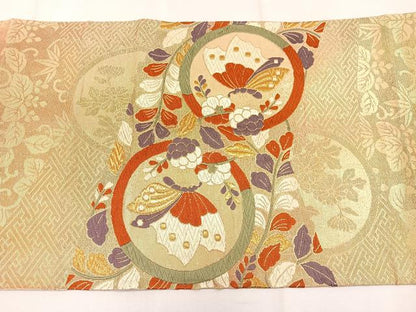 平和屋着物◎六通柄袋帯 空売り 花蝶丸文 金糸 正絹 逸品 CAAL2651ua
