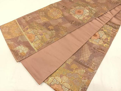 平和屋着物◎六通柄袋帯 色紙花文 金銀糸 引箔 正絹 逸品 CAAL2652ua