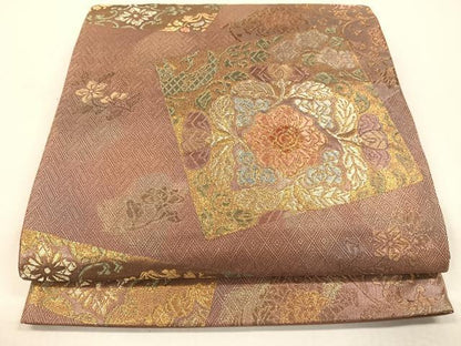 平和屋着物◎六通柄袋帯 色紙花文 金銀糸 引箔 正絹 逸品 CAAL2652ua