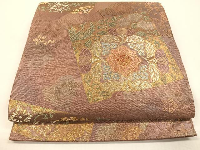 平和屋着物◎六通柄袋帯 色紙花文 金銀糸 引箔 正絹 逸品 CAAL2652ua