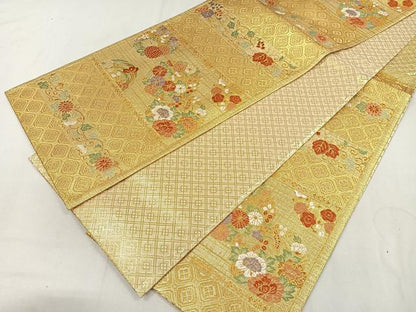 平和屋着物◎佐賀錦　六通柄袋帯　天井花丸文　金糸　正絹　逸品　CAAL2658ua