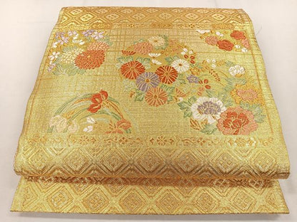 平和屋着物◎佐賀錦　六通柄袋帯　天井花丸文　金糸　正絹　逸品　CAAL2658ua