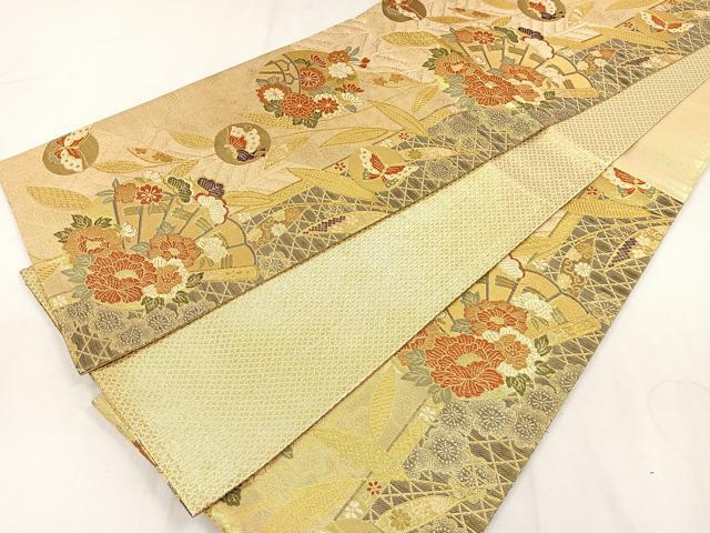 平和屋着物◎佐賀錦　六通柄袋帯　花蝶文　金糸　正絹　逸品　CAAL2659ua