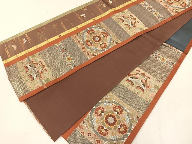 平和屋着物◎六通柄袋帯 鴛鴦花文 金糸 正絹 逸品 CAAL2661ua