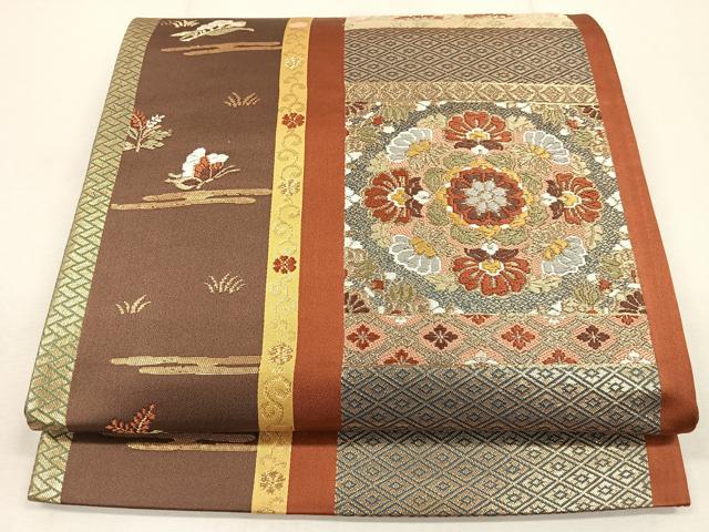 平和屋着物◎六通柄袋帯 鴛鴦花文 金糸 正絹 逸品 CAAL2661ua