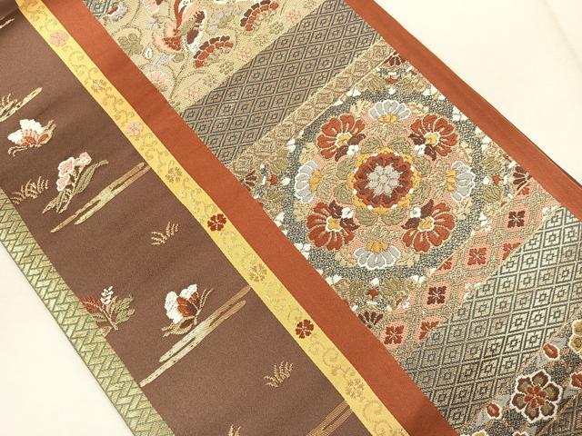 平和屋着物◎六通柄袋帯 鴛鴦花文 金糸 正絹 逸品 CAAL2661ua