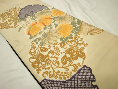 平和屋着物■六通太鼓柄京袋帯 駒刺繍 雪輪花唐草文 金糸 正絹 逸品 CAAL2996in
