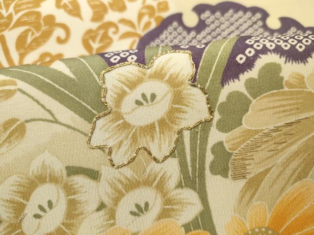 平和屋着物■六通太鼓柄京袋帯 駒刺繍 雪輪花唐草文 金糸 正絹 逸品 CAAL2996in
